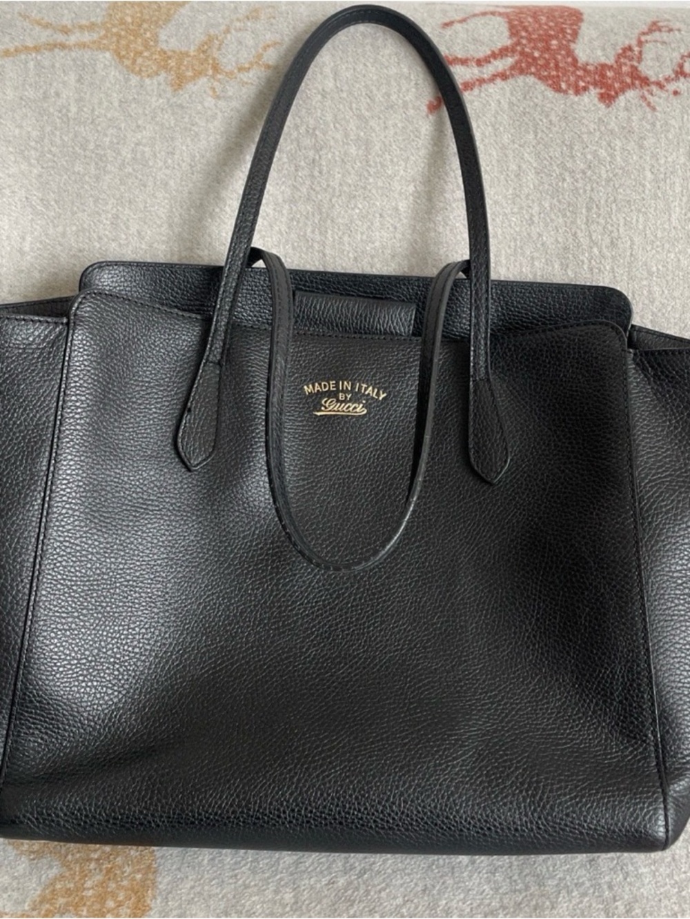 Gucci Black Pebbled Leather Tote with Gold Stamp